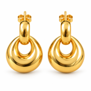 Pair of TZ047 gold-tone stainless steel open teardrop drop earrings