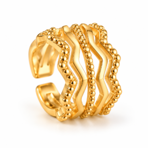 JZ050 adjustable gold-tone five-line ring on a white background