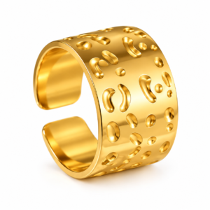 JZ046 adjustable gold-tone stainless steel dotted open ring on a white background