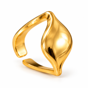 JZ046 adjustable gold-tone stainless steel smooth leaf-shaped ring