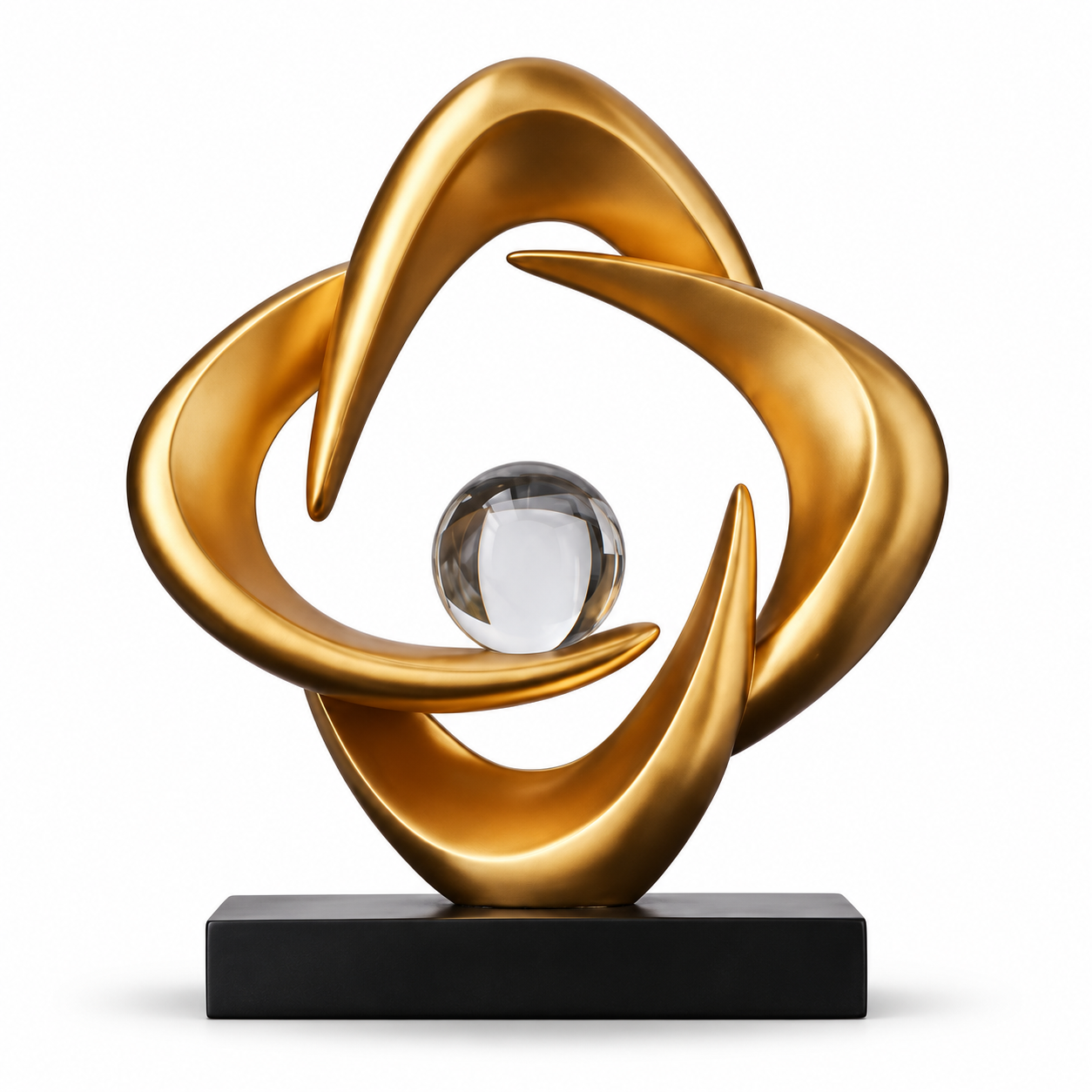 gold swirl sculpture with clear sphere Shangju gold-tone abstract swirl sculpture with clear sphere
