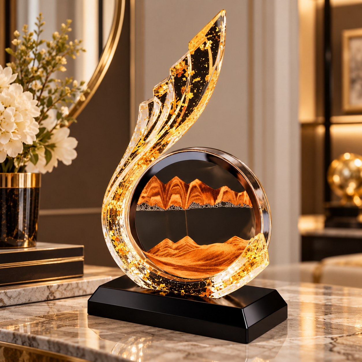 golden crystal sand art sculpture golden crystal sand art sculpture