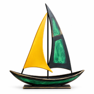 Shangju yellow-gold and green metal sailboat sculpture