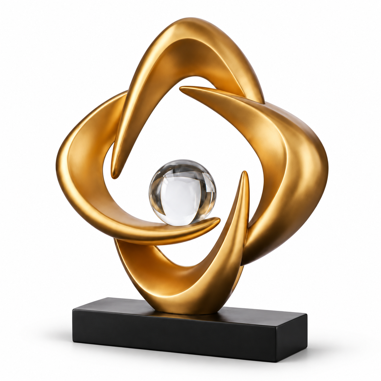 golden swirl sculpture with clear sphere golden swirl sculpture with clear sphere