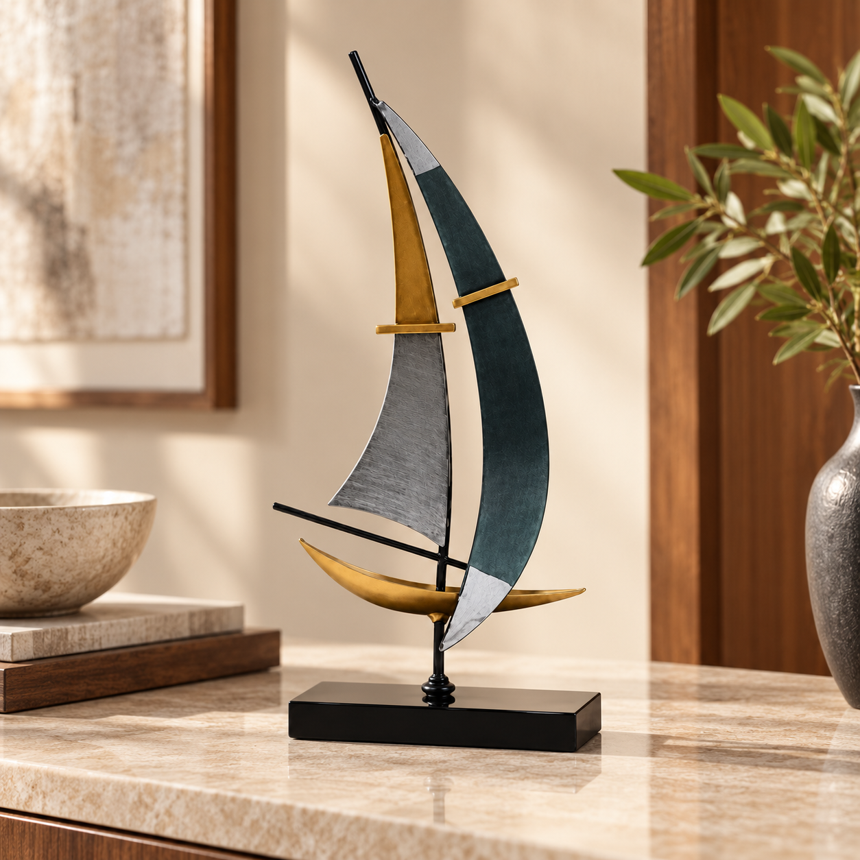 sculptural metallic sailboat tabletop decor sculptural metallic sailboat tabletop decor