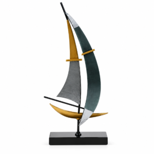 Shangju teal, silver and gold-tone abstract metal sailboat